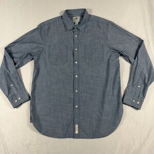 Roots 73 Long Sleeve Button Down Chambray Work Shirt Large Blue Casual Mens